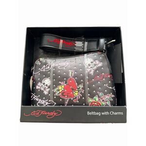Ed Hardy Beltbag with Charms Studded Tattoo Skull & Crossbones Hearts Roses